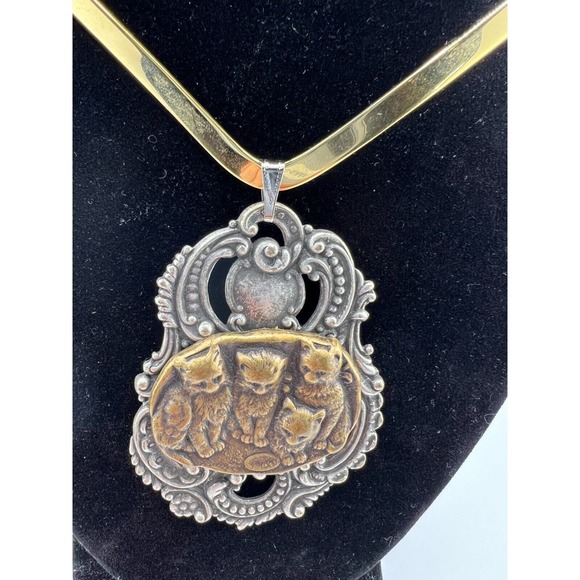 Vintage Women's‎ Gold-Tone Chain Handmade Gorgeous Pendant Necklace Cats Kitten - Picture 2 of 7